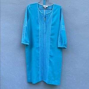Etcetera Turqouise Blue  Embroidered Linen Tunic Straight Dress with belt